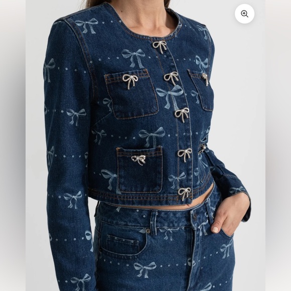 DENIM CO-ORDINATE ENSEMBLE WITH LONG SLEEVED JACKET AND WIDE-LEG JEANS - Picture 7 of 12